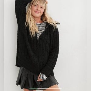 BRAND NEW WITH TAGS AERIE BLACK CABLE SWEATER XXS